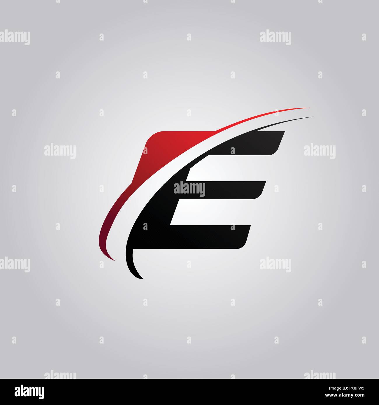 initial E Letter logo with swoosh colored red and black Stock Vector