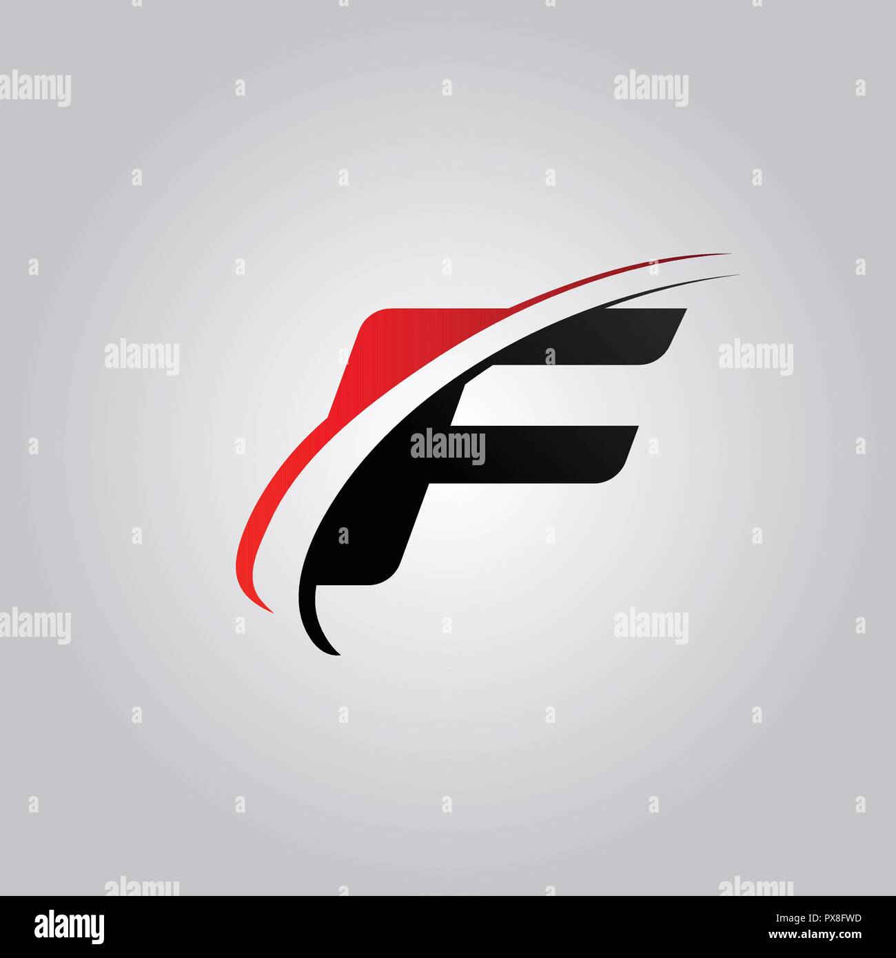 initial F Letter logo with swoosh colored red and black Stock Vector