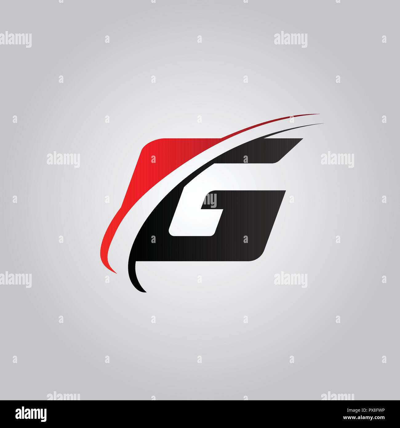initial G Letter logo with swoosh colored red and black Stock Vector
