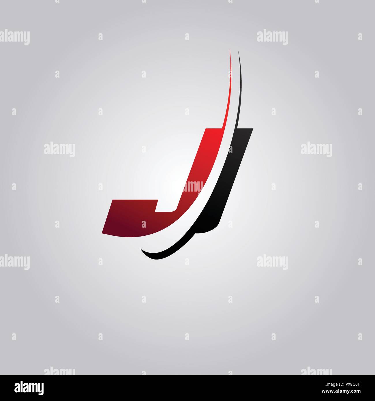 initial J Letter logo with swoosh colored red and black Stock Vector