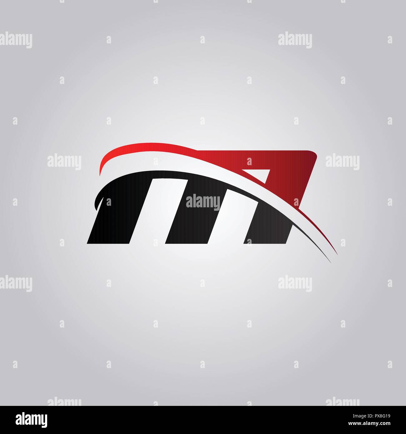 initial M Letter logo with swoosh colored red and black Stock Vector