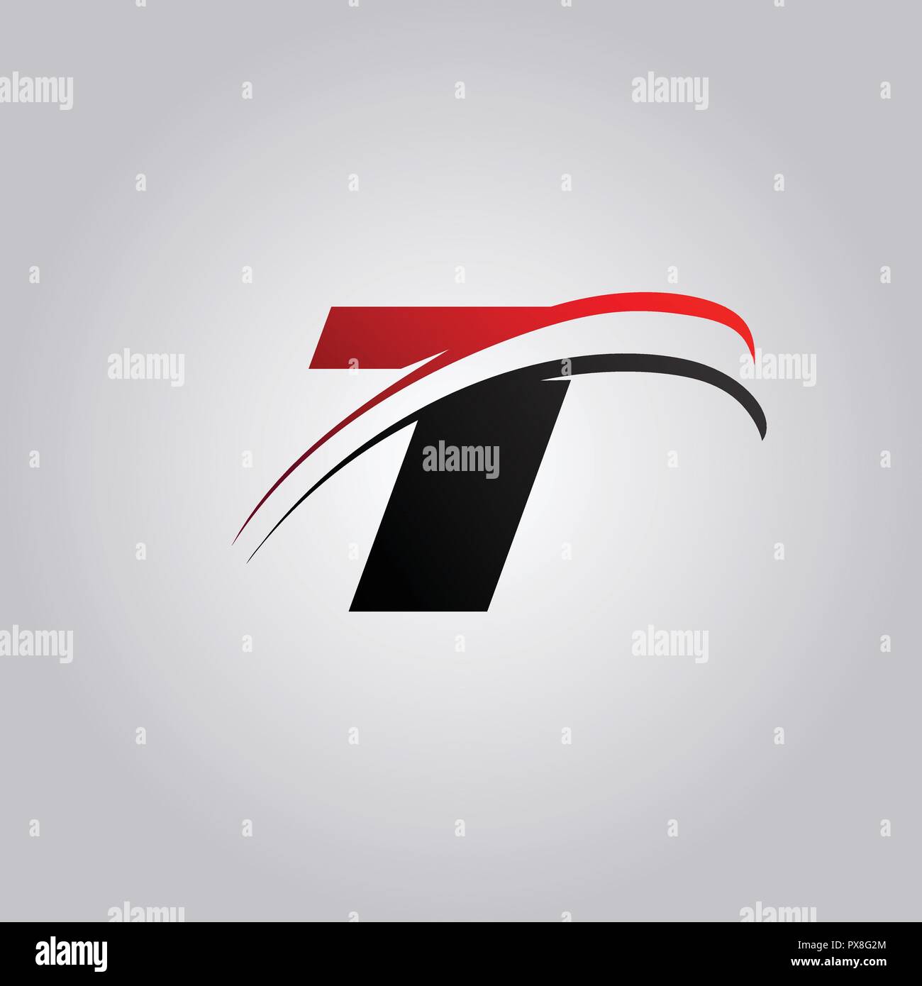 initial T Letter logo with swoosh colored red and black Stock Vector