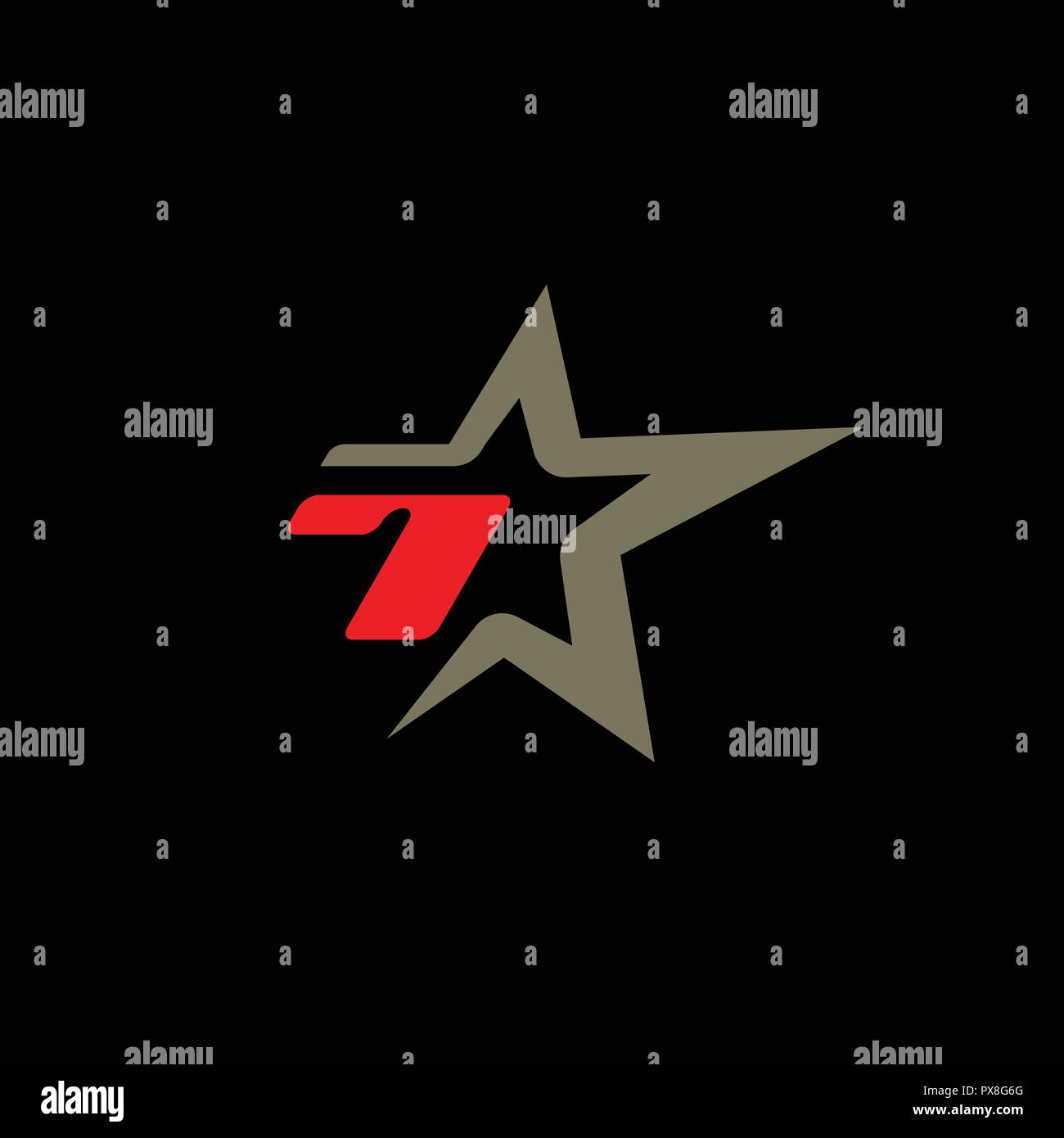 Number 7 logo template with Star design element. Stock Vector