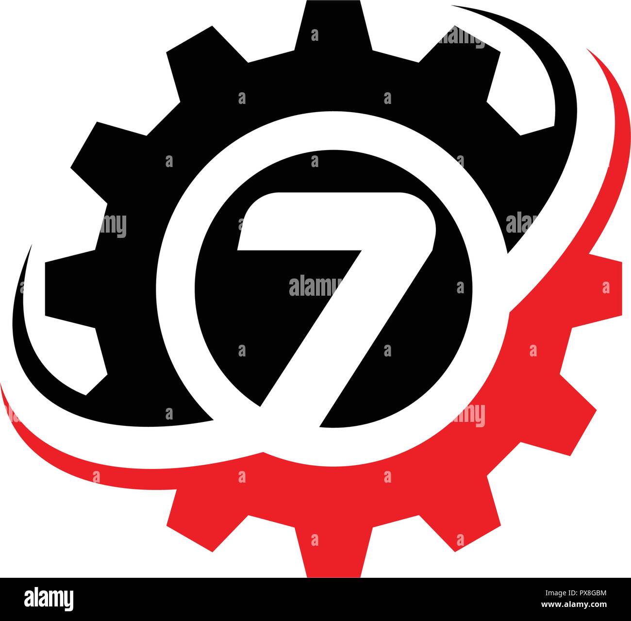Number 7 Gear Logo Design Template Stock Vector