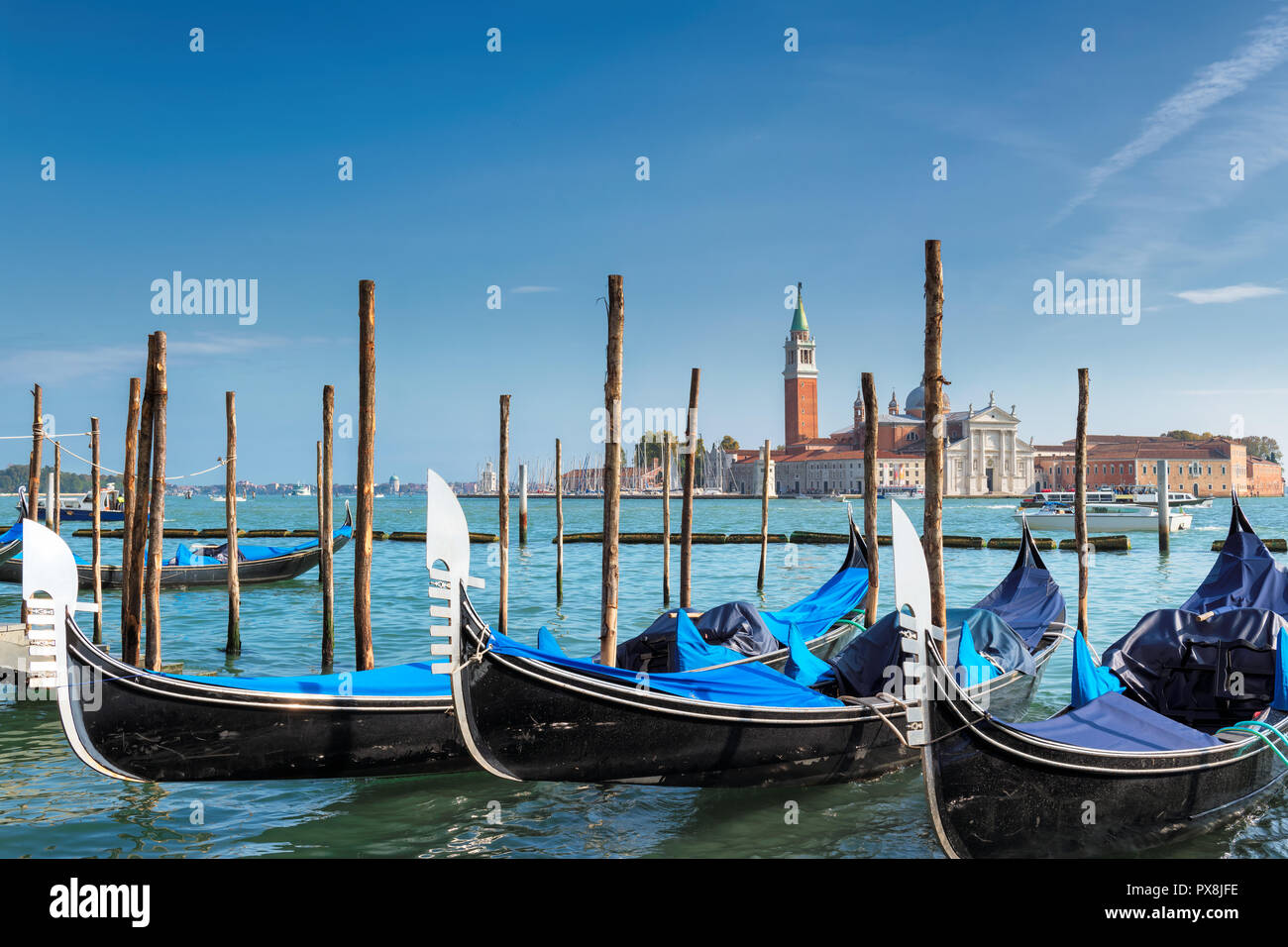 Venice Italy. Gondolas in Grang Canal, San Marco Square Stock Photo