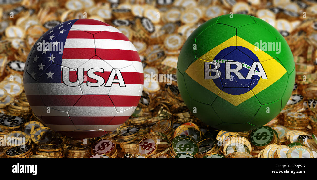 Brazil vs. USA Soccer Match Soccer balls in Brazil and USA national
