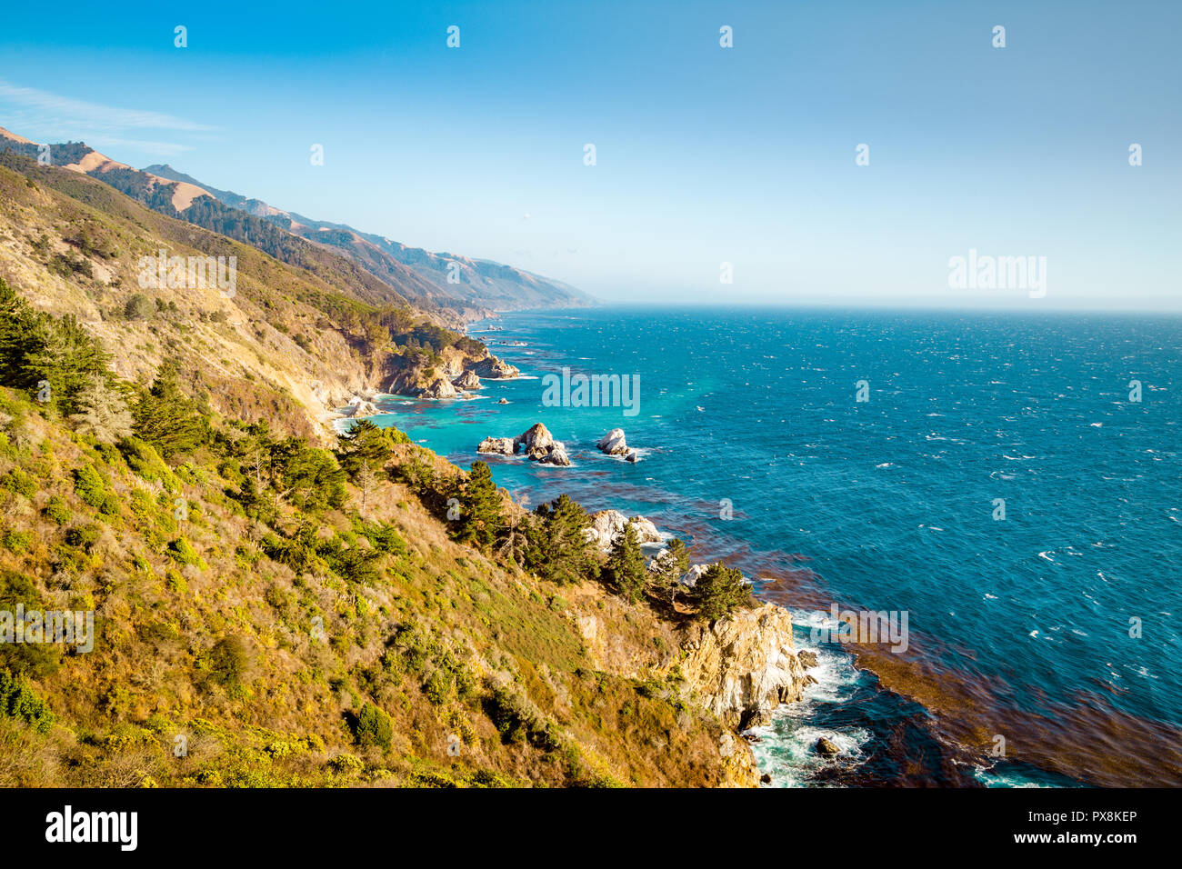 Scenic view of the rugged coastline of Big Sur with Santa Lucia ...