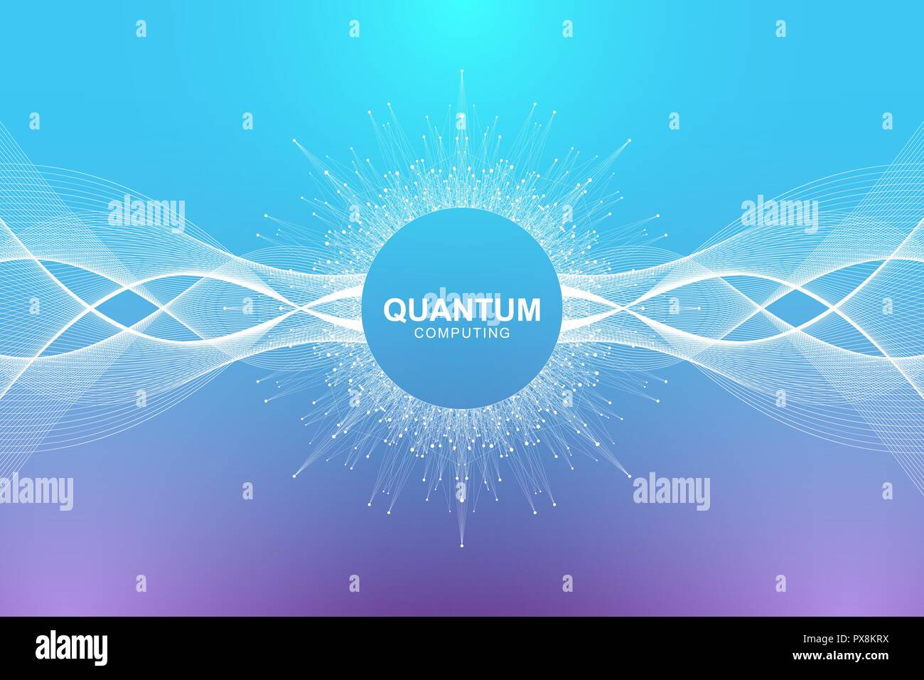 Quantum computer technology concept. Deep learning artificial intelligence. Big data algorithms visualization for business, science, technology. Waves flow. Vector illustration Stock Vector