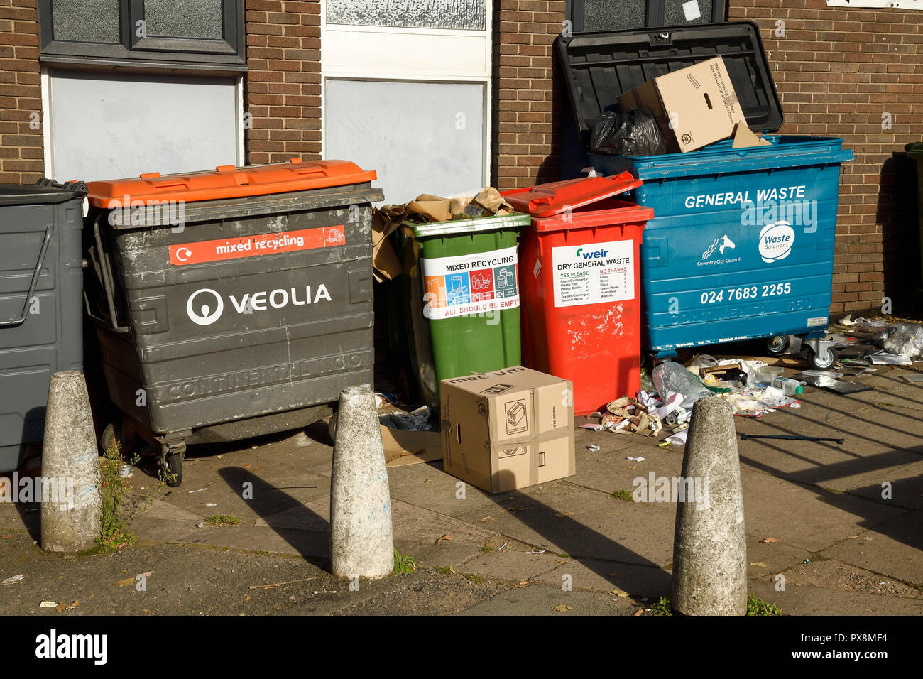 Recycling bins and rubbish in Coventry city centre UK Stock Photo Alamy