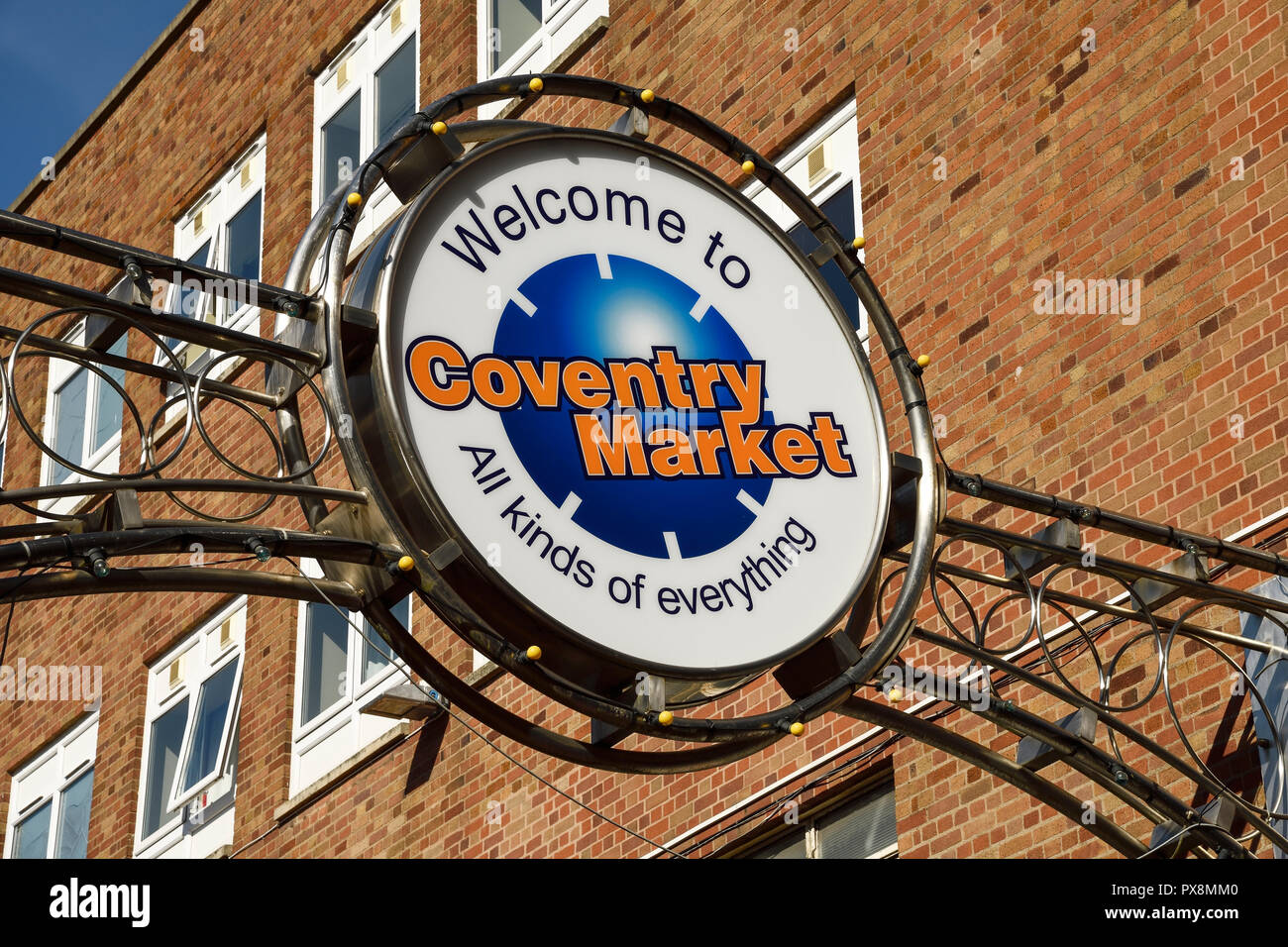 An entrance sign for Coventry Market on Market Street in Coventry city