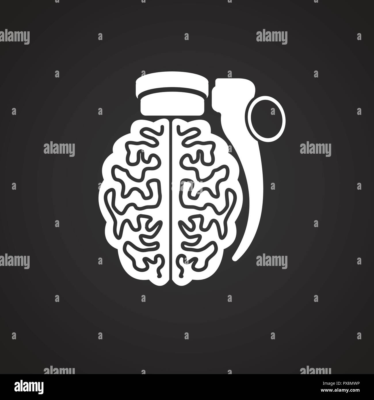 Brain grenade on Black Background Stock Vector