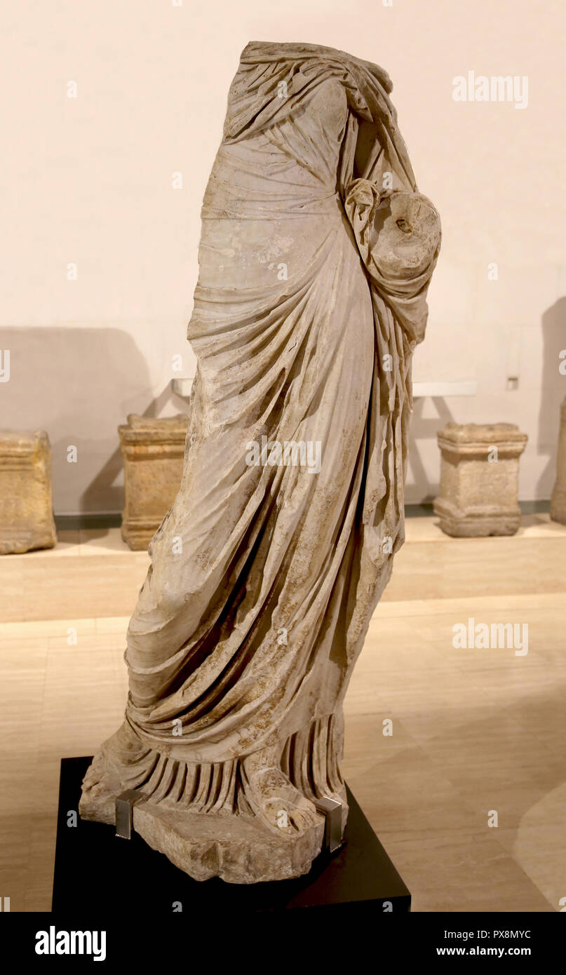 Female statue, possibly image of a goddess. ( 1st-2nd century AD) white marble. Roman culture, Barcelona. Stock Photo