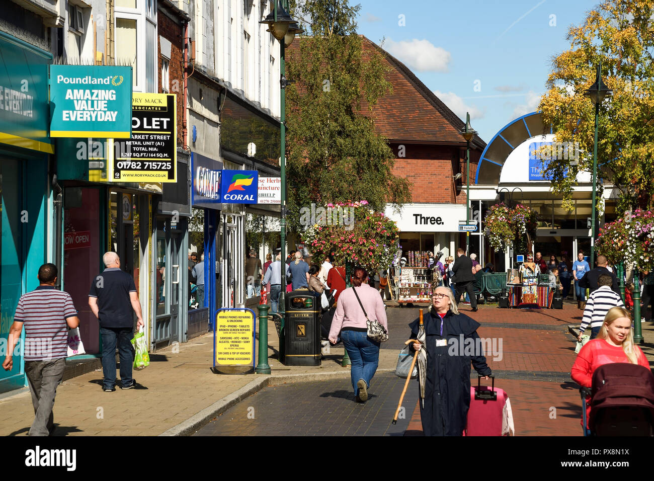 Town Centre Shops And Shoppers On Market Street In Crewe Town Centre Uk 