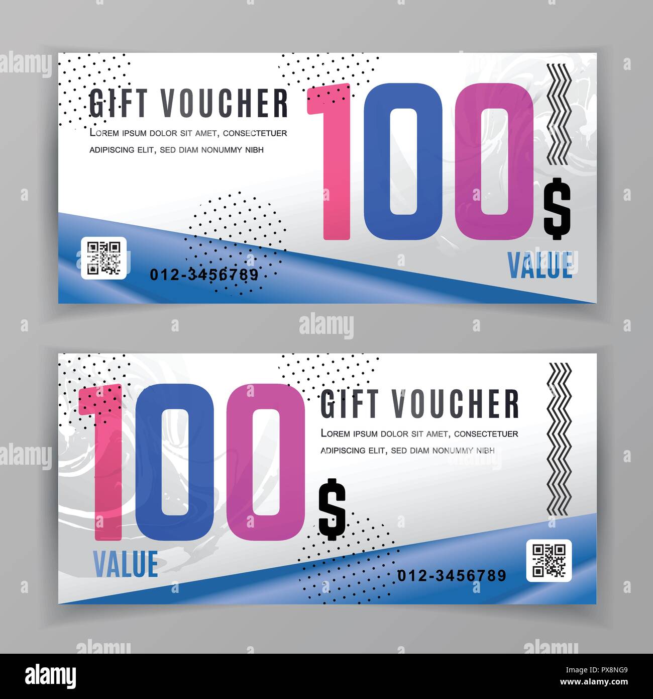 Vector gift voucher template. Universal flyer for business. Blue pink ...