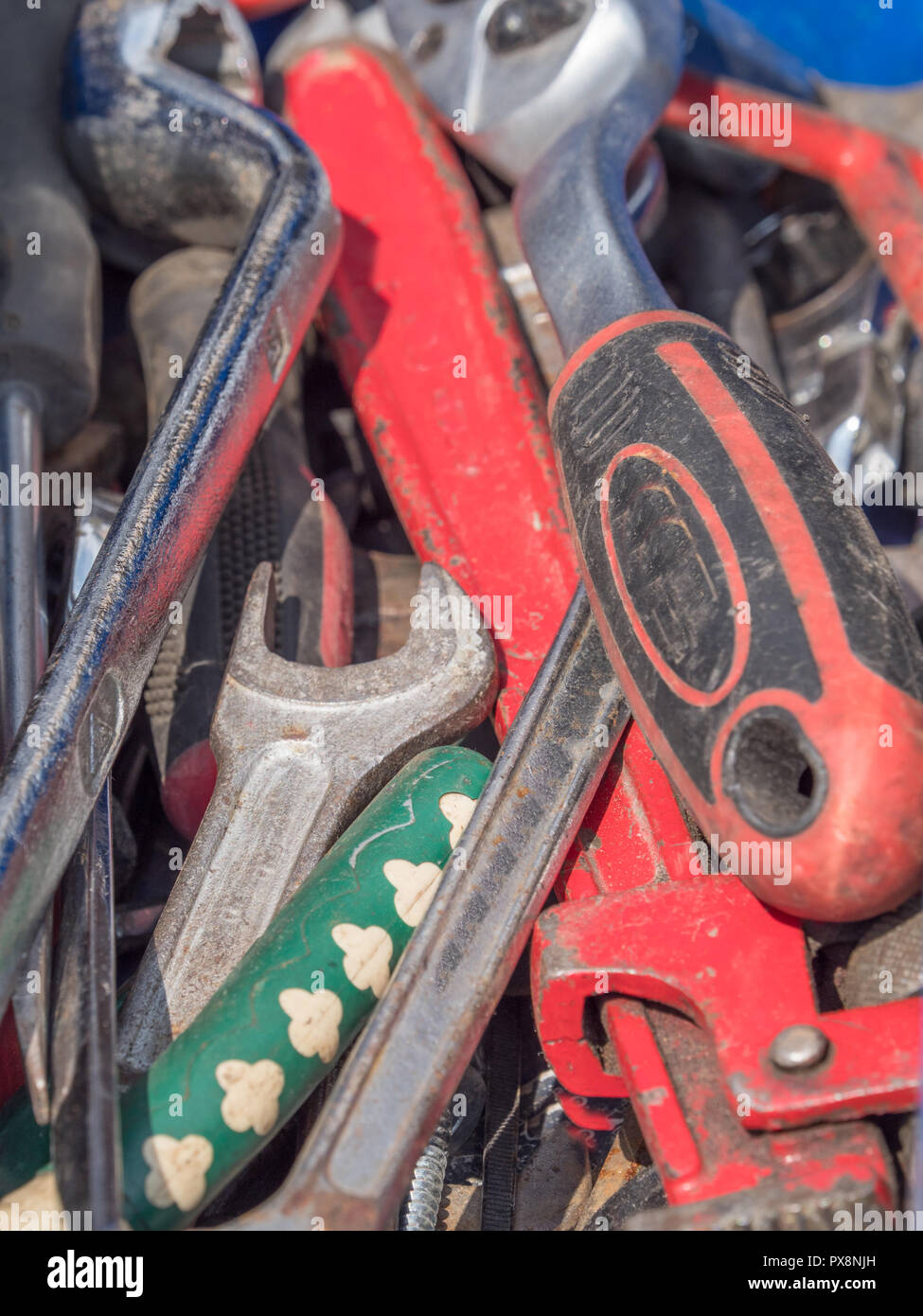Professional plumbing tools and seals placed in the workplace. Stock Photo