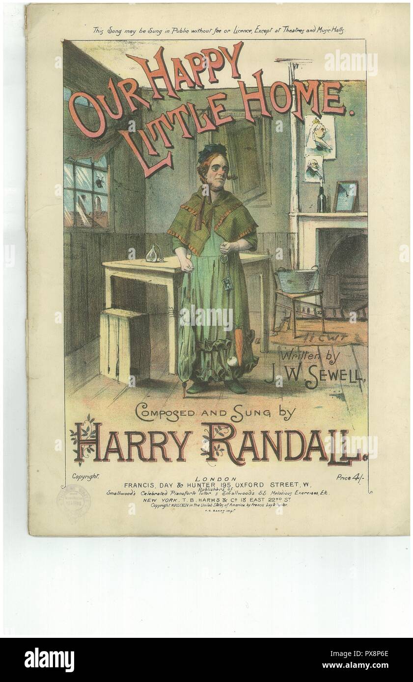 Sheet music cover for Our Happy Little Home 1894  showing kitchen of a desperately poor woman Stock Photo