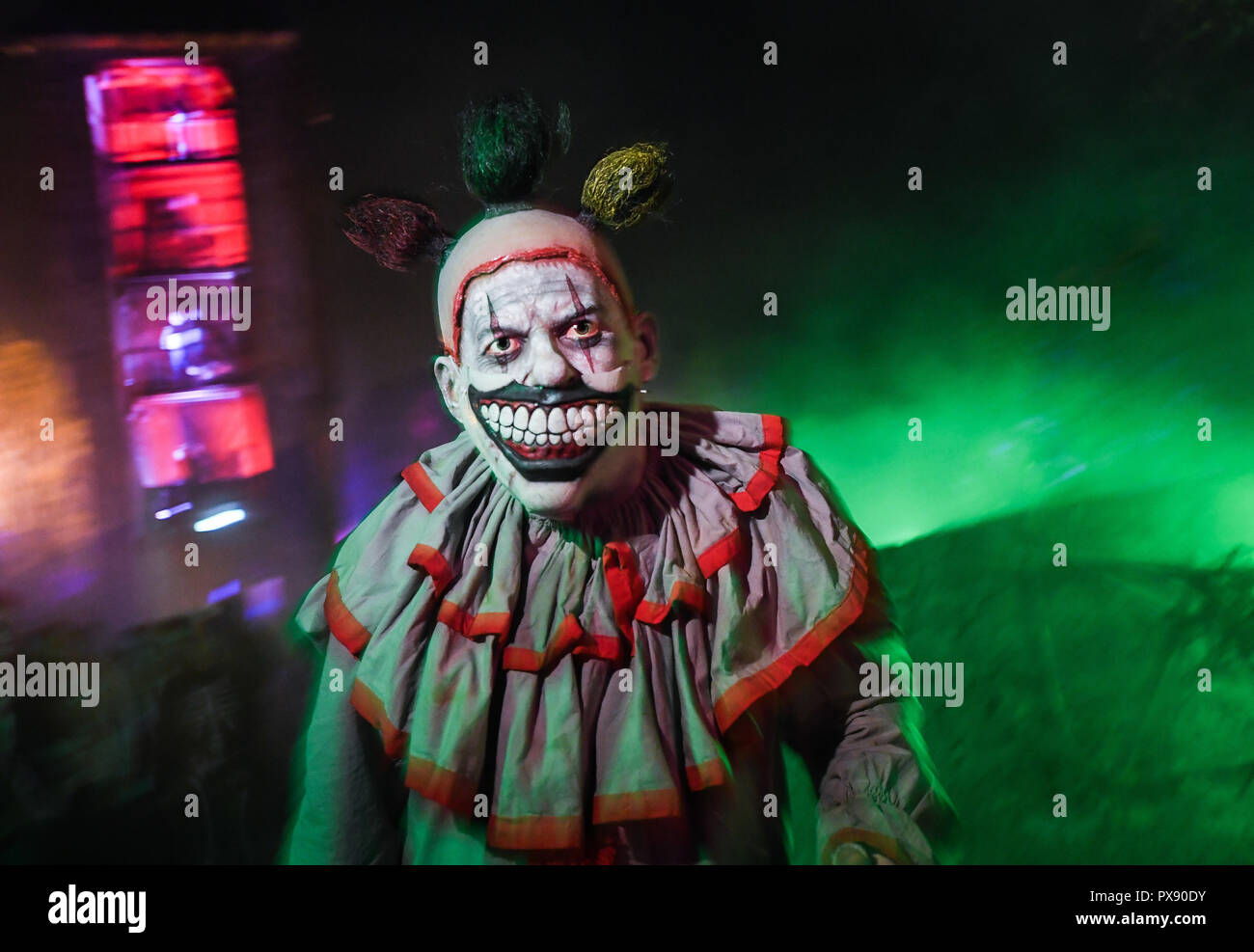 Muehltal Germany 19th Oct 2018 19 October 2018 Germany Muehltal A Horror Clown Haunts The Castle At The Opening Of The Halloween Spectacle Since The 1970s Burg Frankenstein Has Hosted One Of