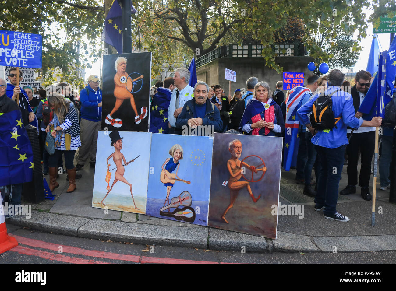 London UK. 20th October 2018. Thousands of Pro Europe campaigners marched through central London to Parliament demanding a vote on the final Brexit deal on Britain leaving European Union as more than 100,000 are expected at  the rally.Peoples Vote is a grassroots movement supported by European Movement UK, Open Britain, Britain for Europe and Scientists for EU. Credit: amer ghazzal/Alamy Live News Stock Photo