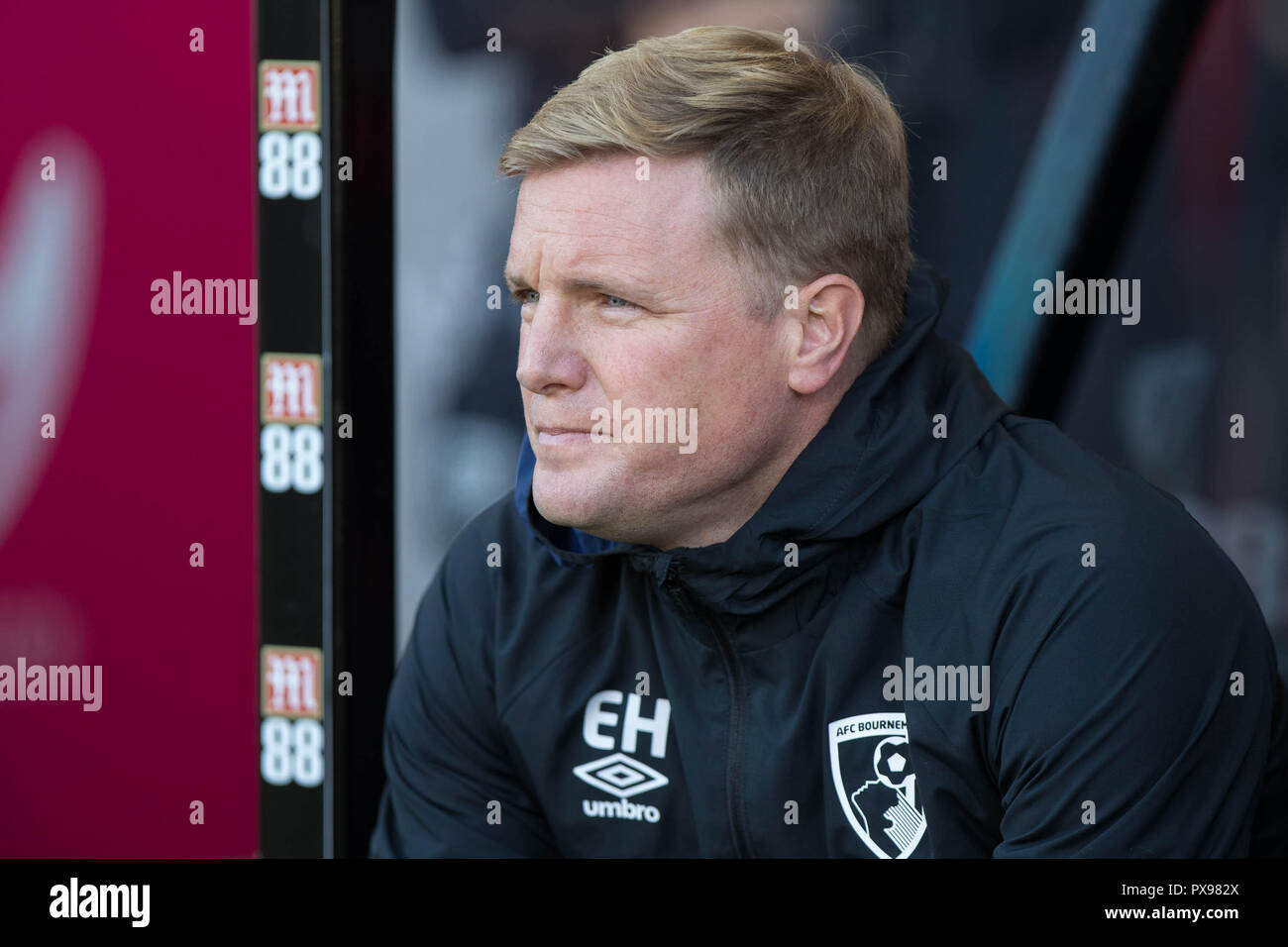 manager of Bournemouth Eddie Howe  during the Premier League match between AFC Bournemouth and Southampton at the Vitality Stadium, Bournemouth, England on 20 October 2018. Photo by Simon Carlton.  Editorial use only, license required for commercial use. No use in betting, games or a single club/league/player publications. Stock Photo