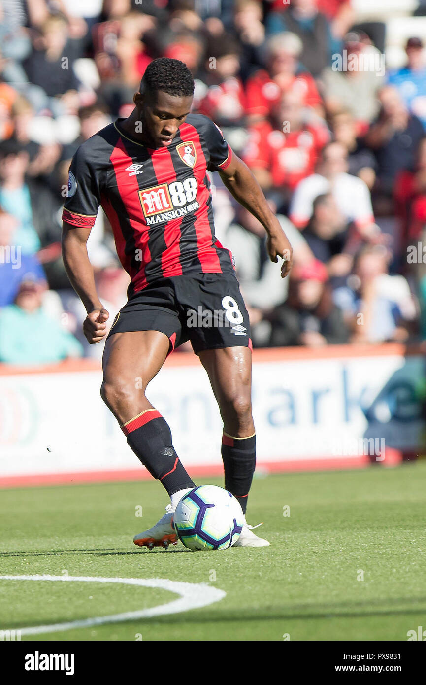 Jefferson Lerma of Bournemouth during the Premier League match between AFC Bournemouth and Southampton at the Vitality Stadium, Bournemouth, England on 20 October 2018. Photo by Simon Carlton.  Editorial use only, license required for commercial use. No use in betting, games or a single club/league/player publications. Stock Photo