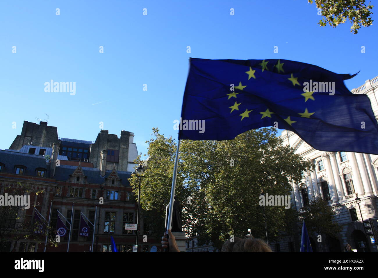 London, UK, 20th October, 2018. Protesters gather in Parliament Square for the People's Vote march against Brexit, London, UK. Credit: Helen Garvey/Alamy Live News Stock Photo