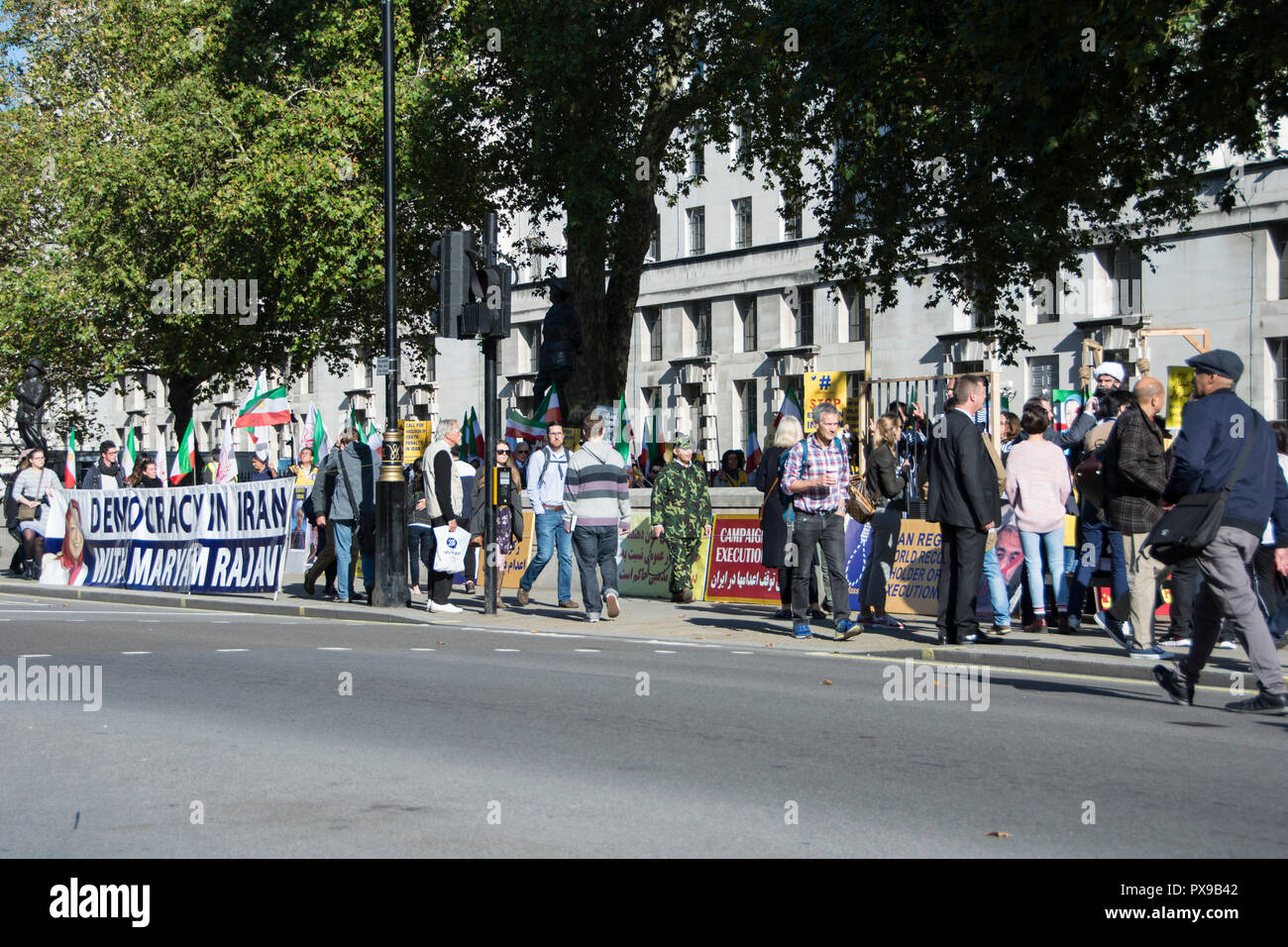 London, England, UK. 20 October, 2018.  Stop executions in Iran protest in Whitehall, London, UK © Jansos / Alamy Live News. Stock Photo