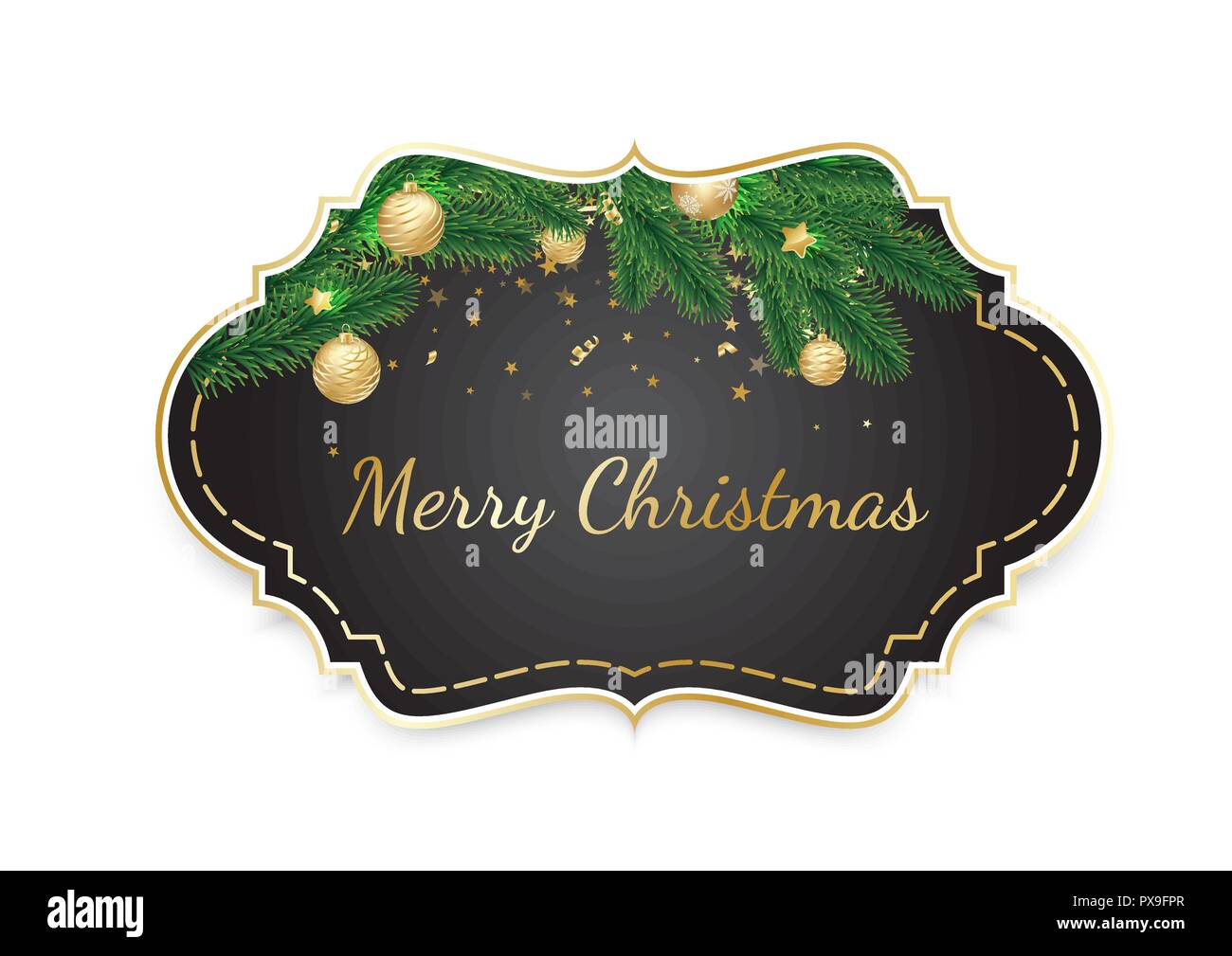 Vintage christmas frame background. Banner with vector christmas tree branches and space for text. Stock Vector