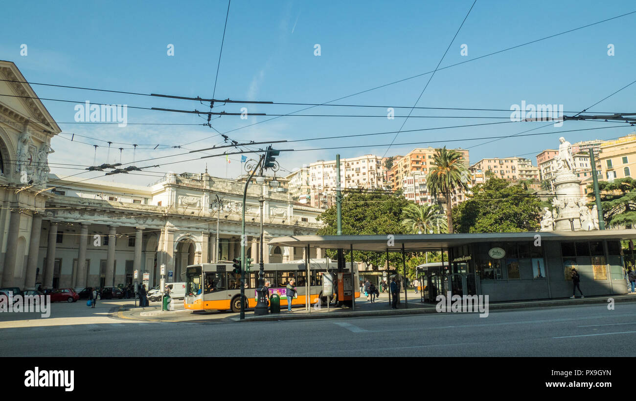 "Genova Piazza Principe" railway station with bus station outside, city of Genoa, Liguria region, Italy. Stock Photo