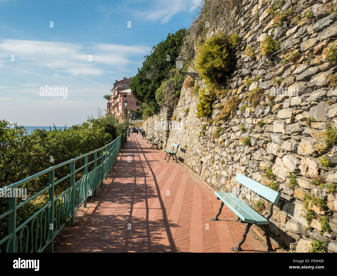 'Passeggiata Anita Garibaldi' seaside path/promenade in Nervi, a fishing village in the district of Genoa, Liguria region, Italy Stock Photo