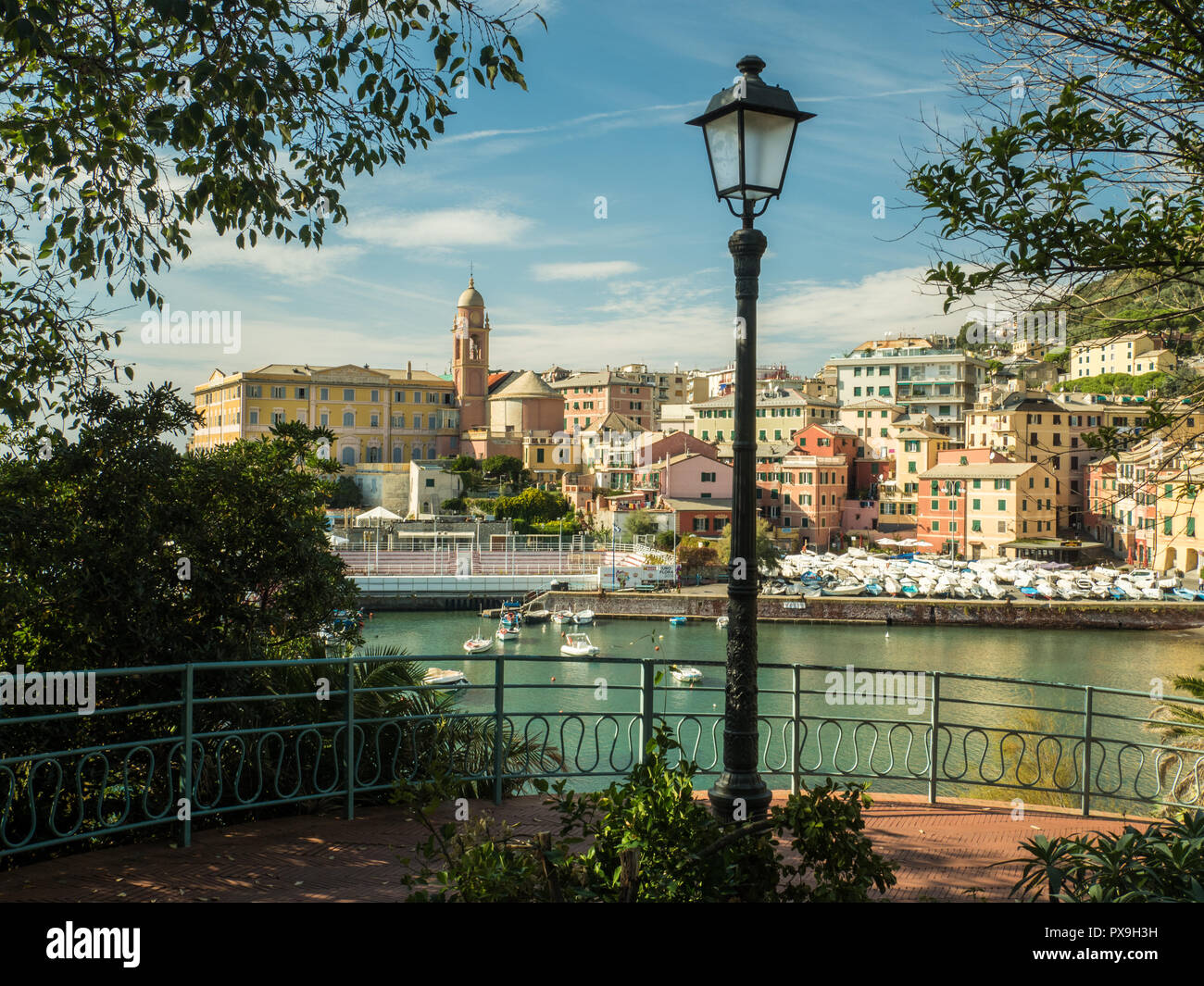 'Passeggiata Anita Garibaldi' seaside path/promenade in Nervi, a fishing village in the district of Genoa, Liguria region, Italy Stock Photo