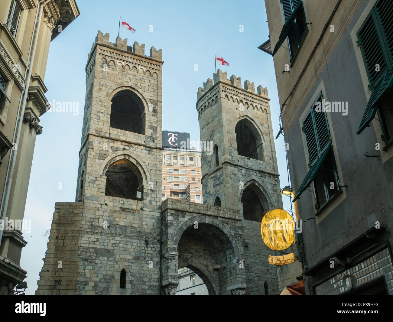 Medieval city gate 'Porta Soprana', Genoa, Liguria, Italy. Stock Photo