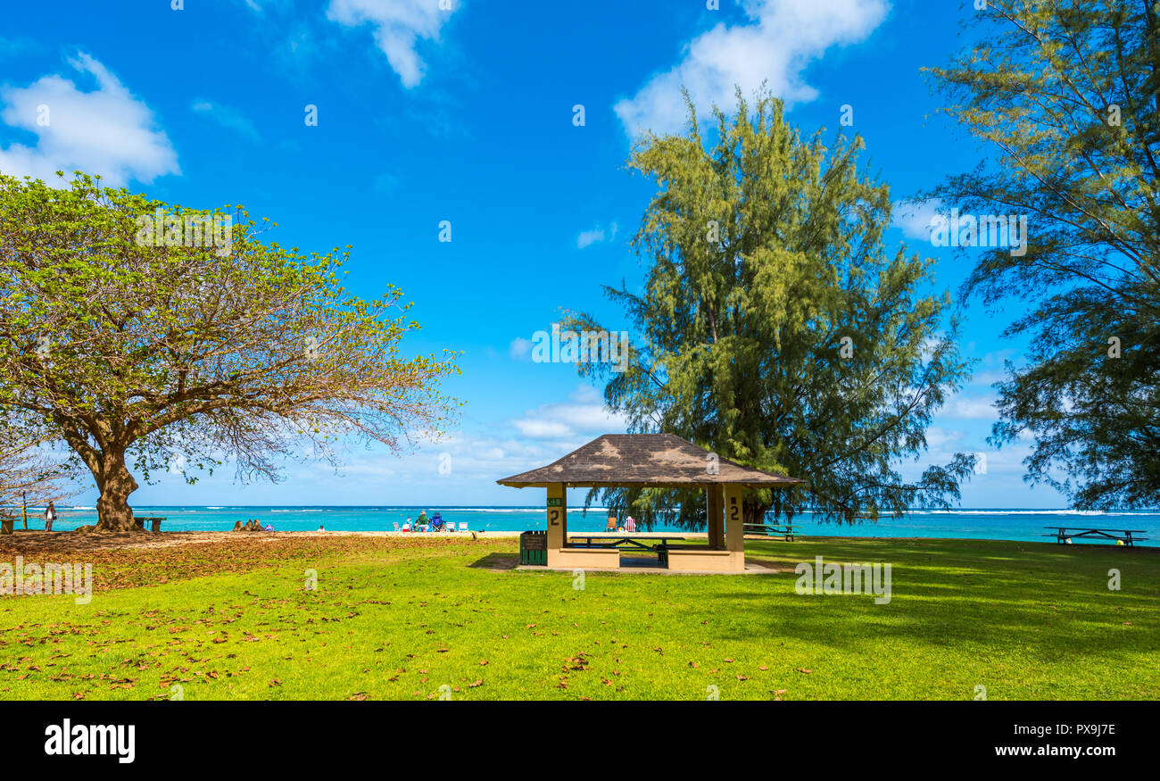 View of the gazebo on the beach, Kauai, Hawaii, USA. Copy space for text  Stock Photo - Alamy