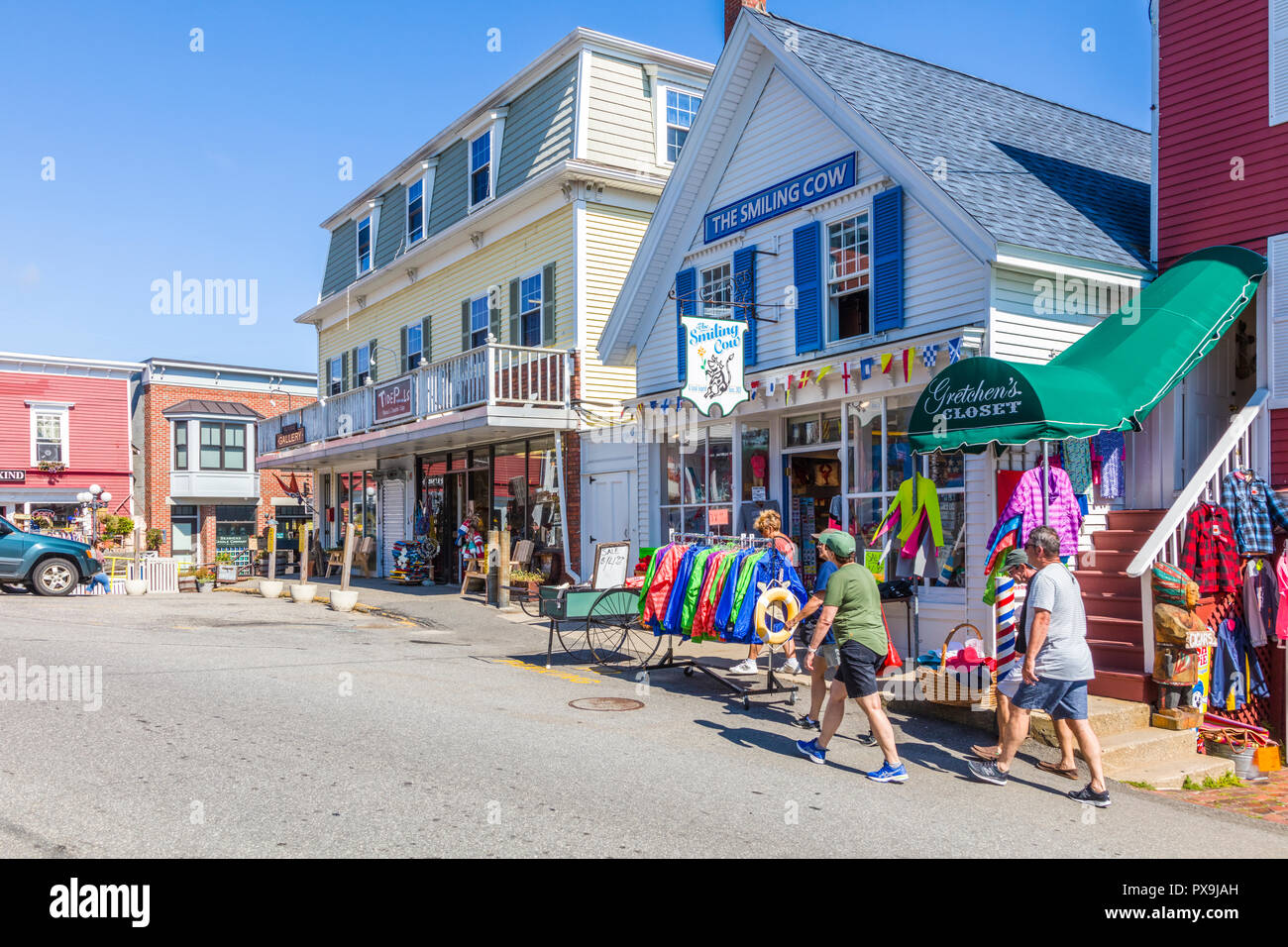 Downtown Boothbay Harbor, Maine on a summer day, USA Stock Photo - Alamy