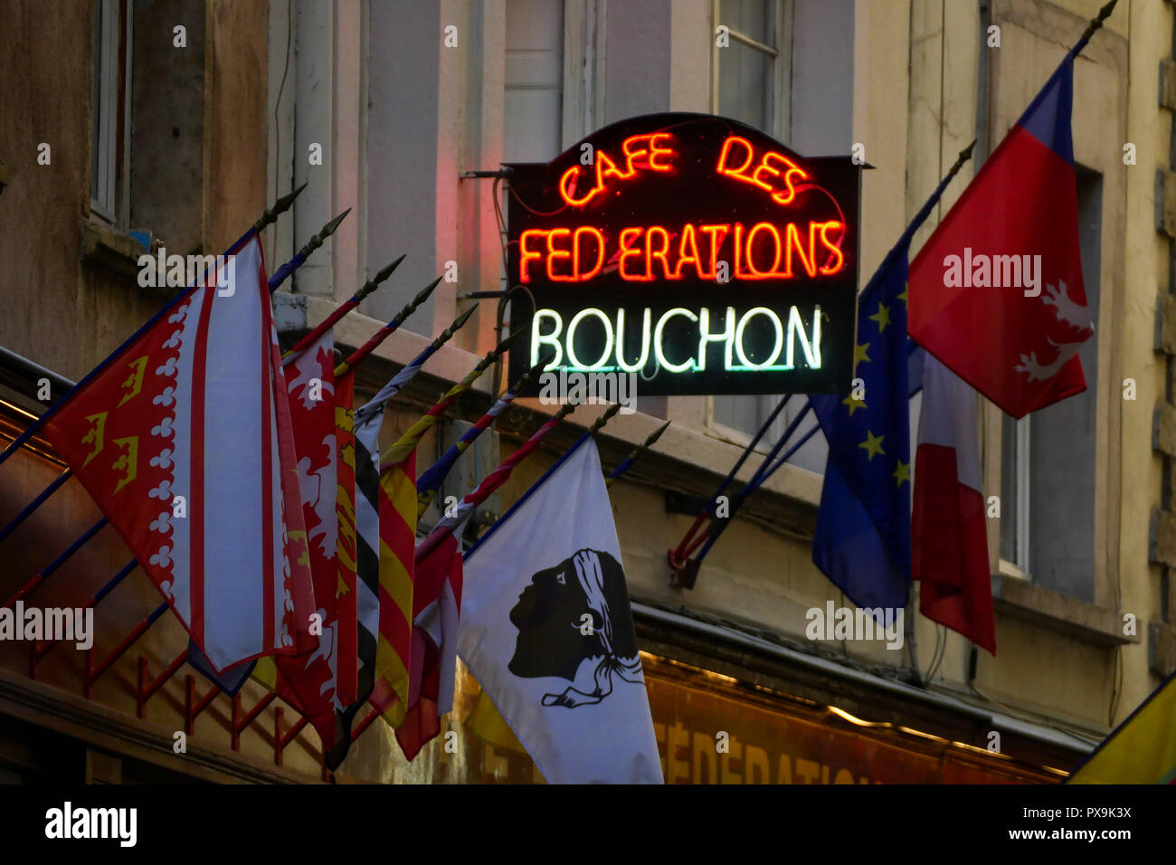 Café des Federations traditional food restaurant, Lyon, France Stock Photo