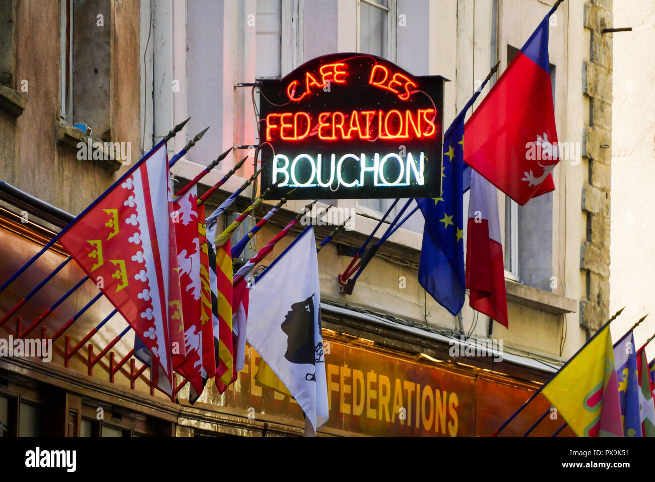 Café des Federations traditional food restaurant, Lyon, France Stock Photo