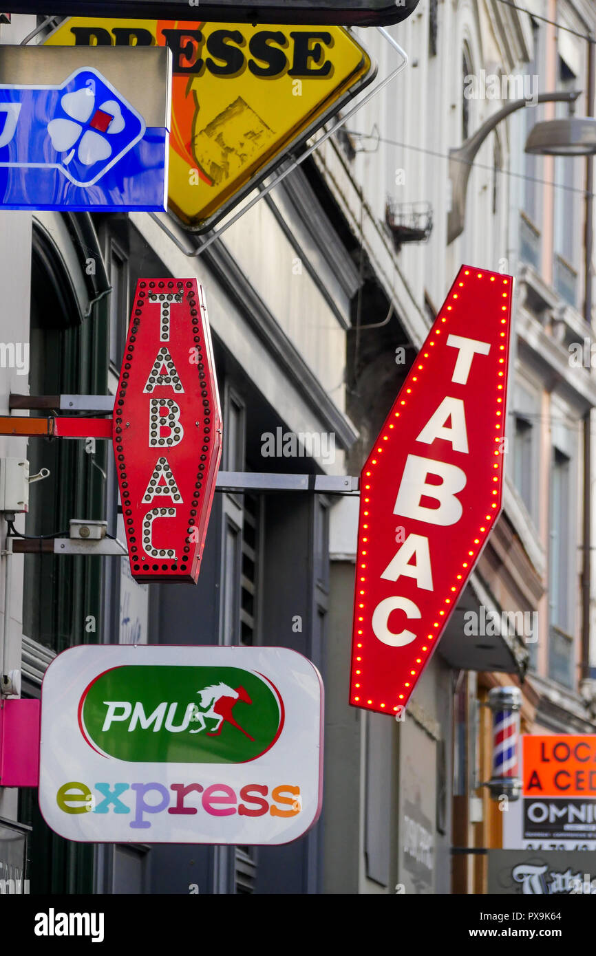 Tobacco shop sign, Lyon, France Stock Photo