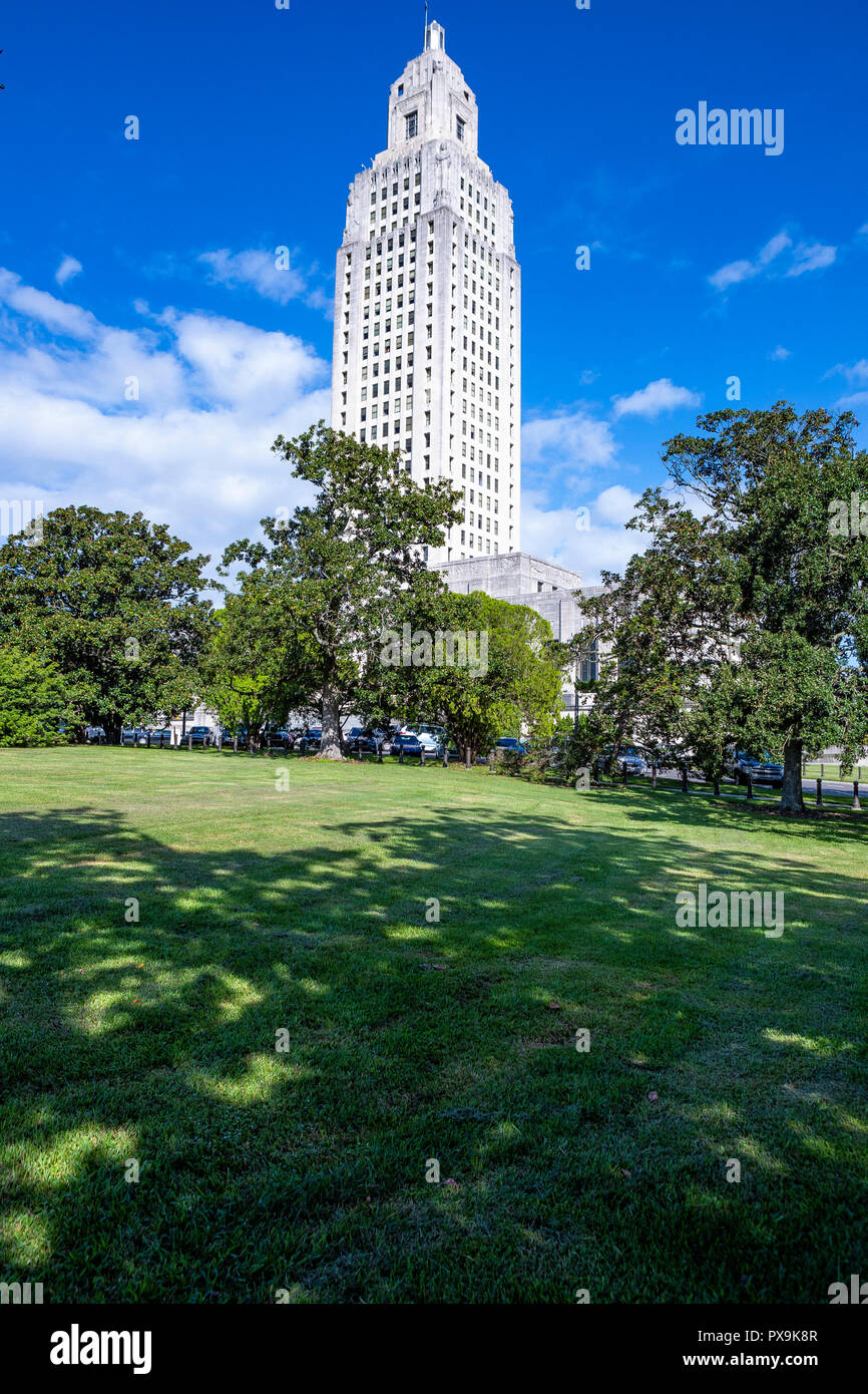 The capitol building and grounds of Louisana in Baton Rouge. The tallest capitol building in the US. Stock Photo