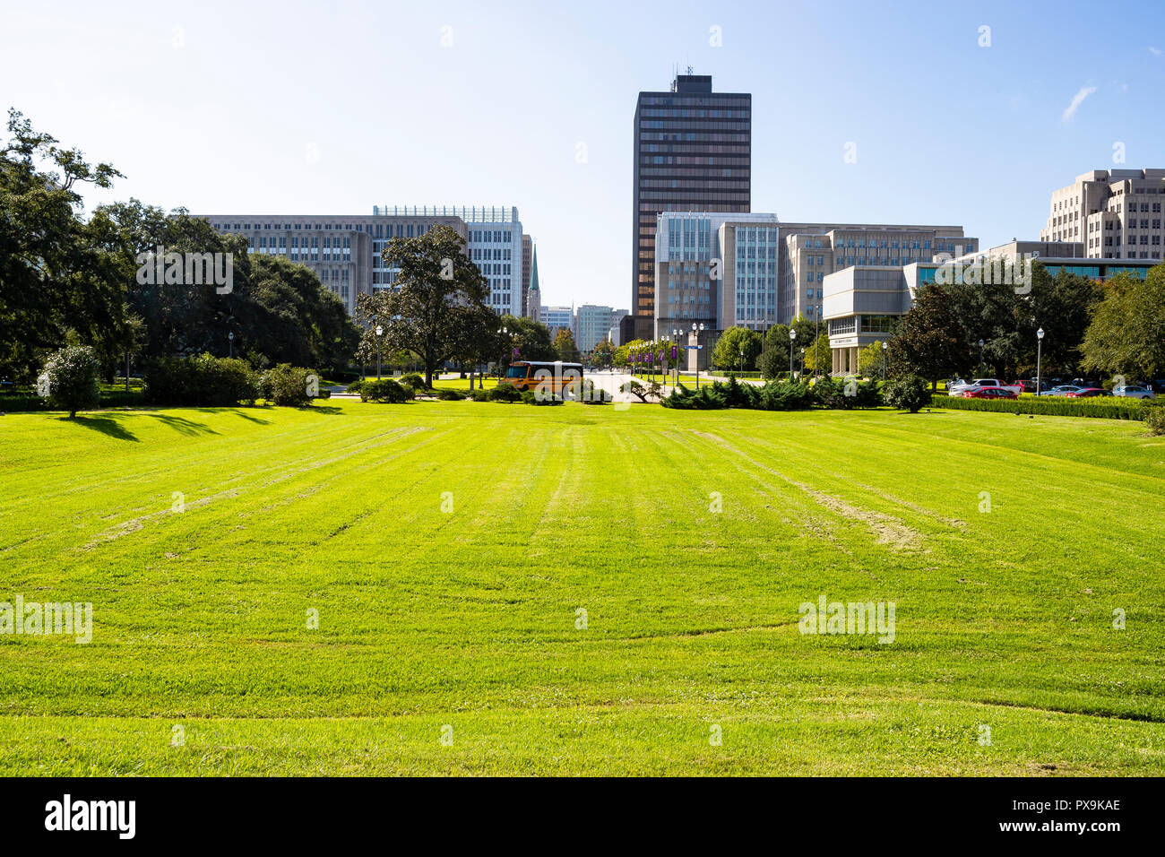 The capitol building and grounds of Louisana in Baton Rouge. The tallest capitol building in the US. Stock Photo