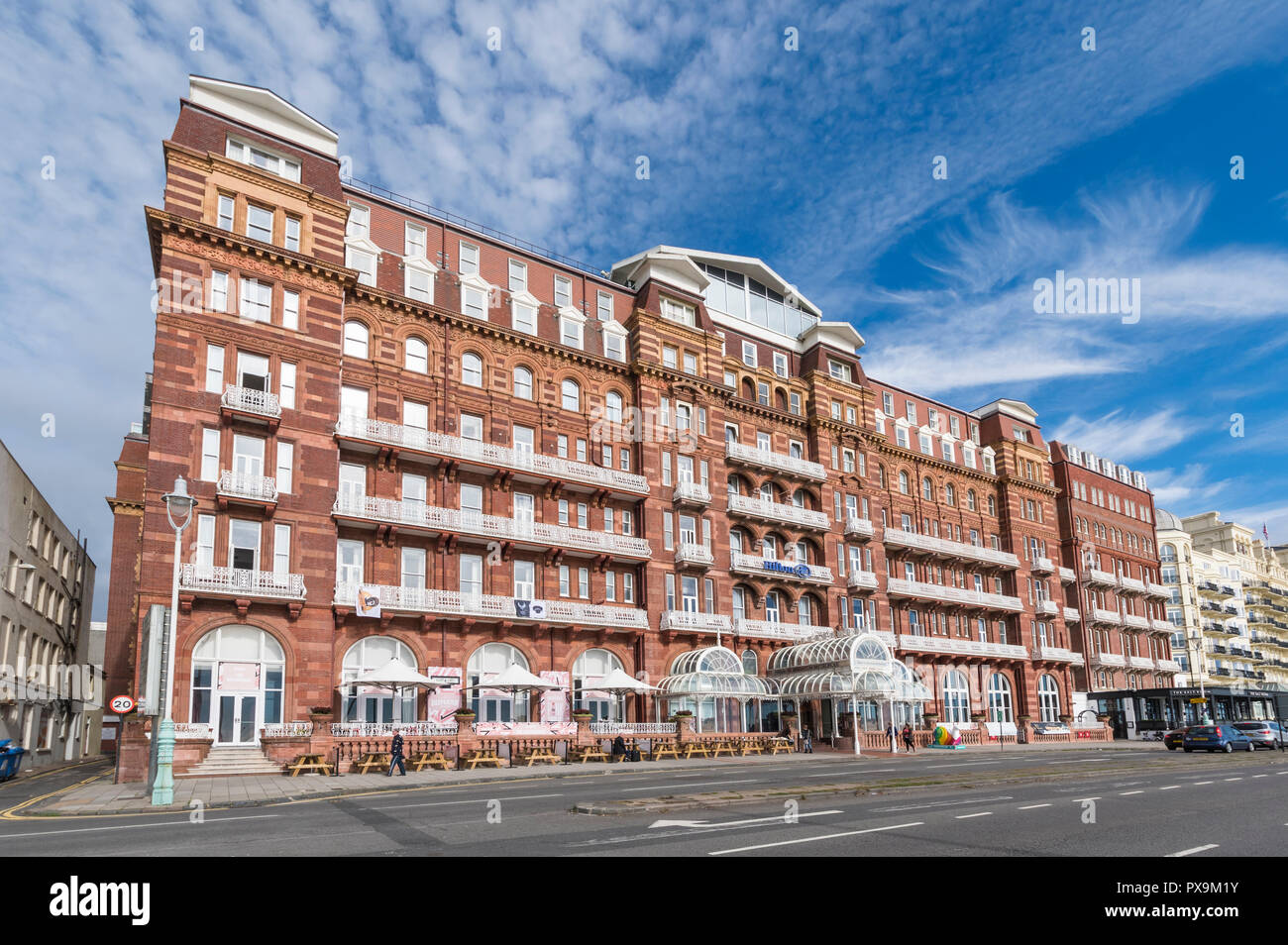 Hilton Brighton Metropole Hotel, a very large seaside hotel on Kings Road in Brighton, East Sussex, England, UK. Stock Photo