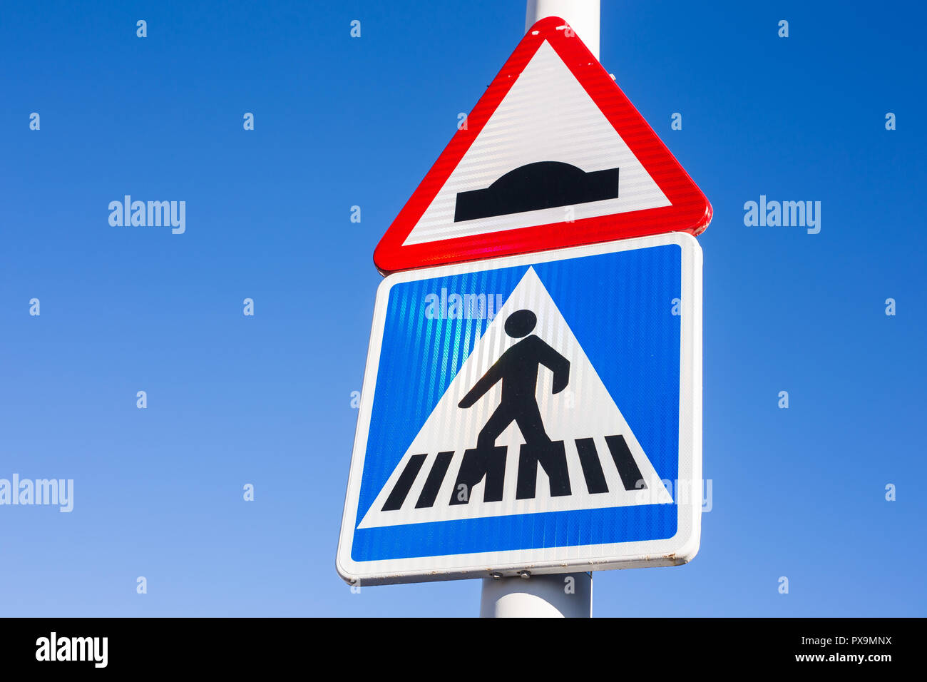 Blue pedestrians traffic sign in the city Stock Photo - Alamy