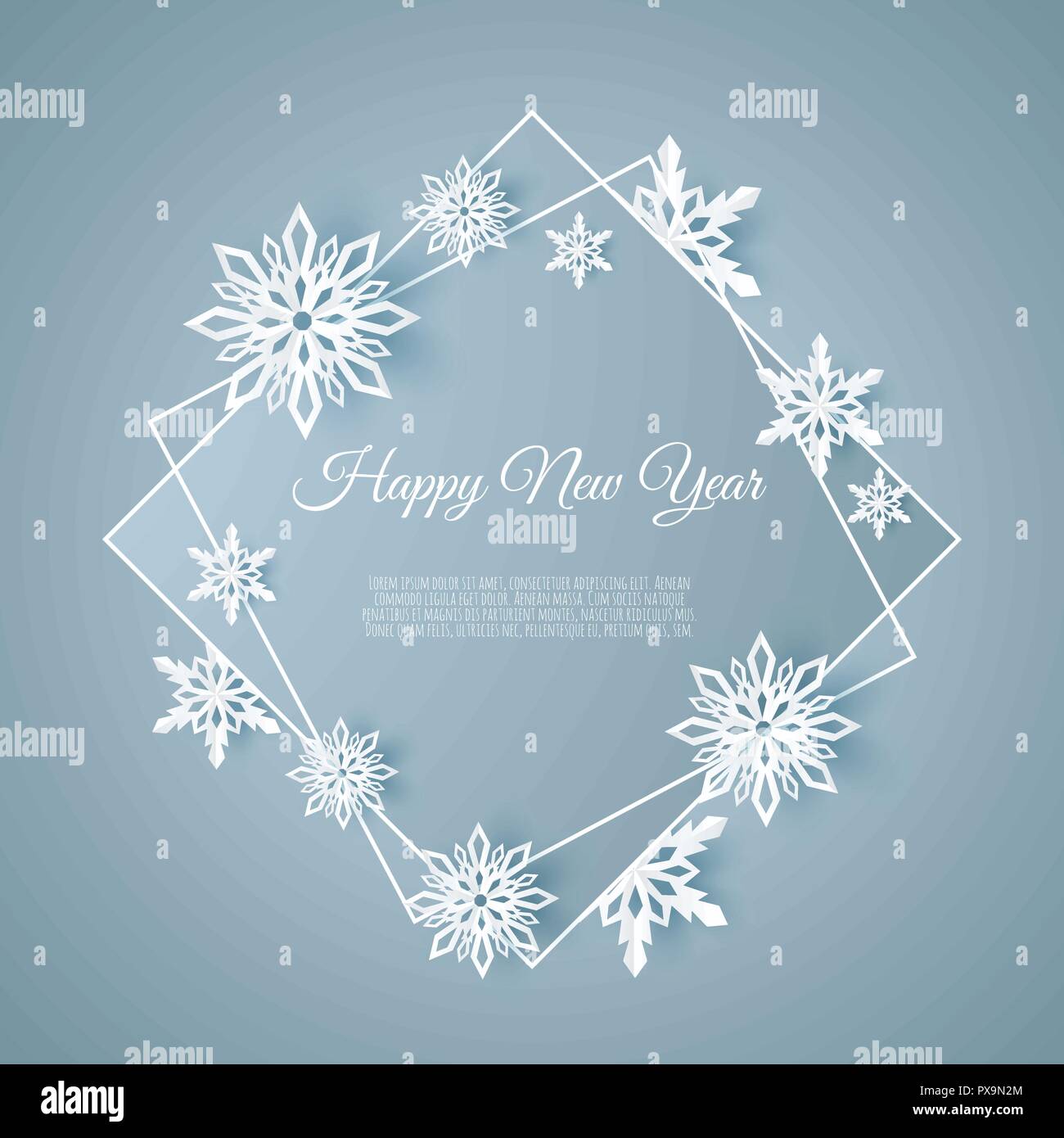 Christmas and New Years background with Frame Made of paper snowflakes. Stock Vector
