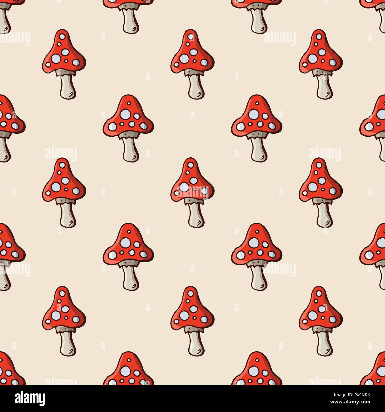 Amanita mushroom seamless pattern. Fly agaric. Hand drawn doodle ...