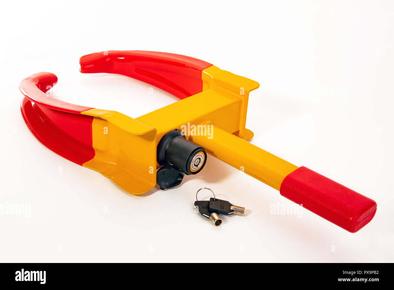 Wheel Clamp with Keys isolated on white background Stock Photo Alamy