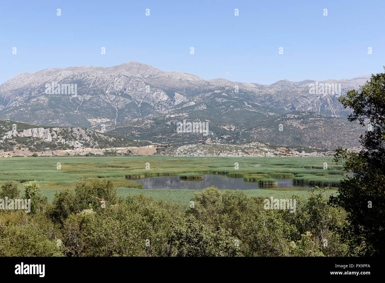 View towards Mount Kyllini or Mount Cyllene (Ziria) in prefecture of Corinth, Peloponnese, Greece. Famous in myth as the site where Herakles slew the Stock Photo