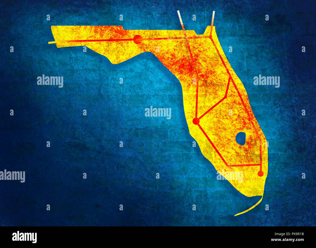 Florida state road map Stock Photo - Florida State Road Map PX9R1B 