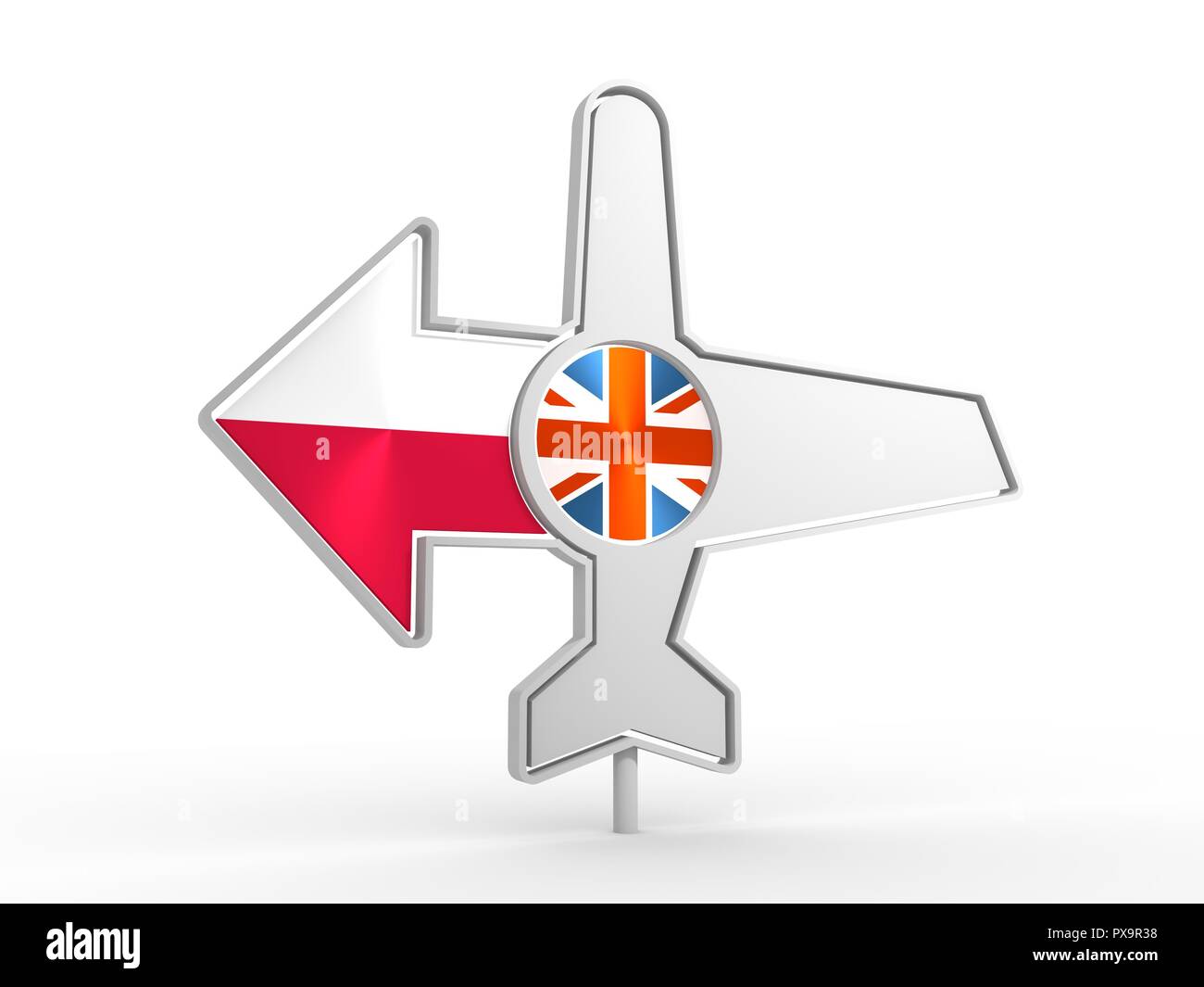 Airplane icon and destination arrow Stock Photo - Alamy