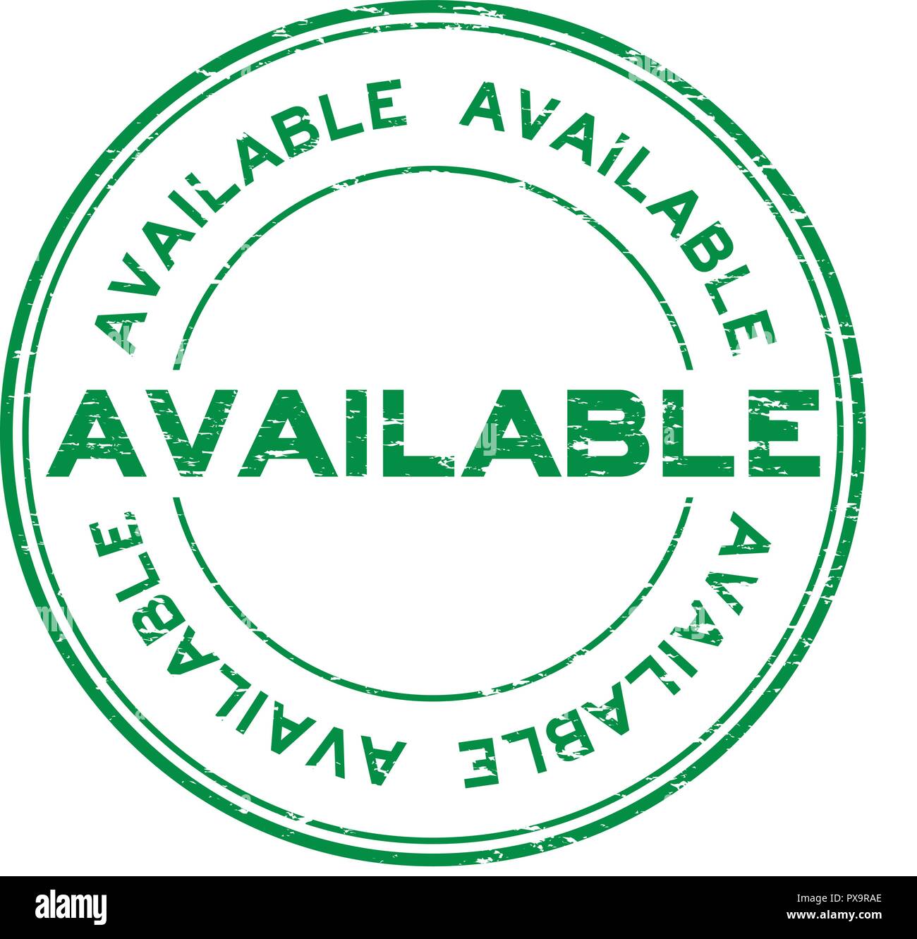 Grunge green available round rubber stamp on white background Stock Vector