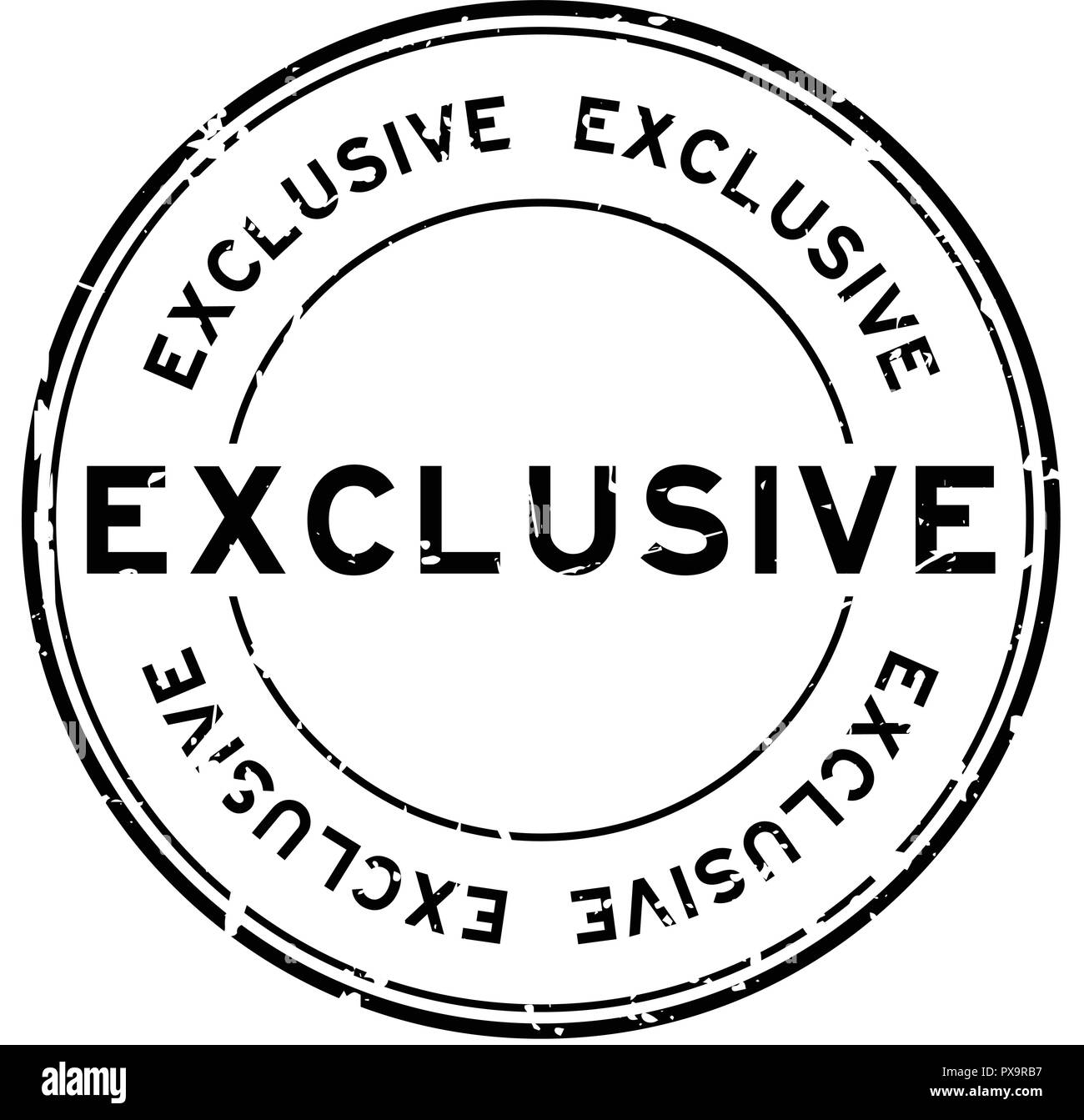Grunge black exclusive round rubber seal stamp on white background ...