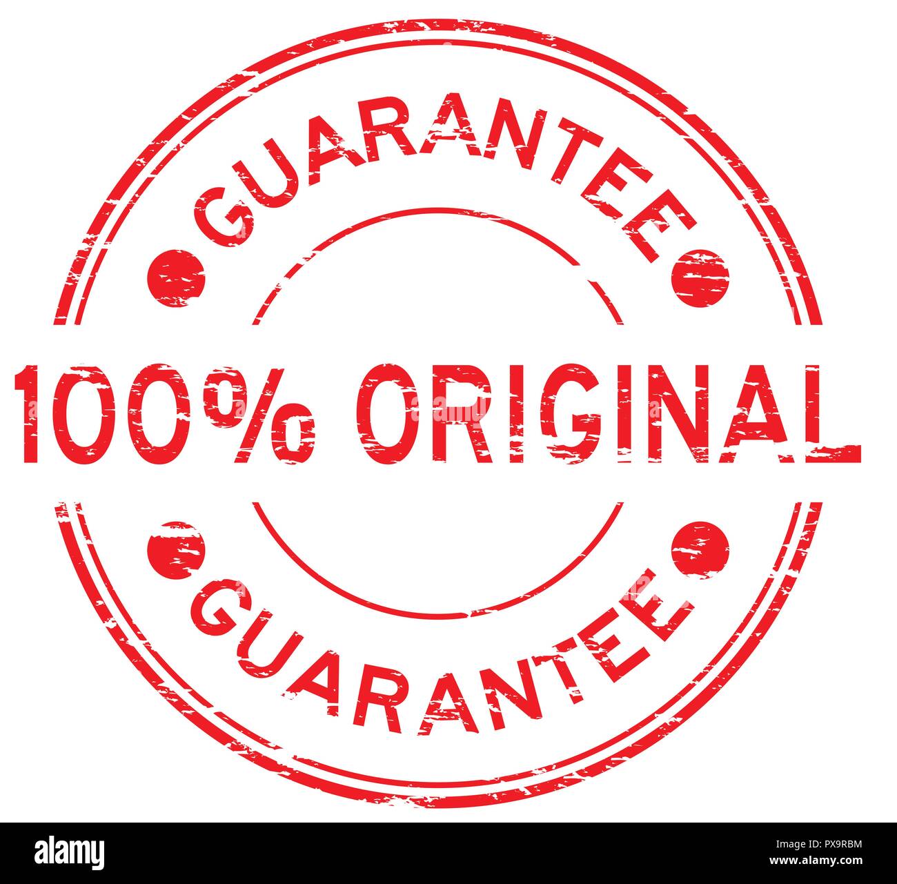 Grunge red 100 percent original guarantee round rubber stamp on white ...