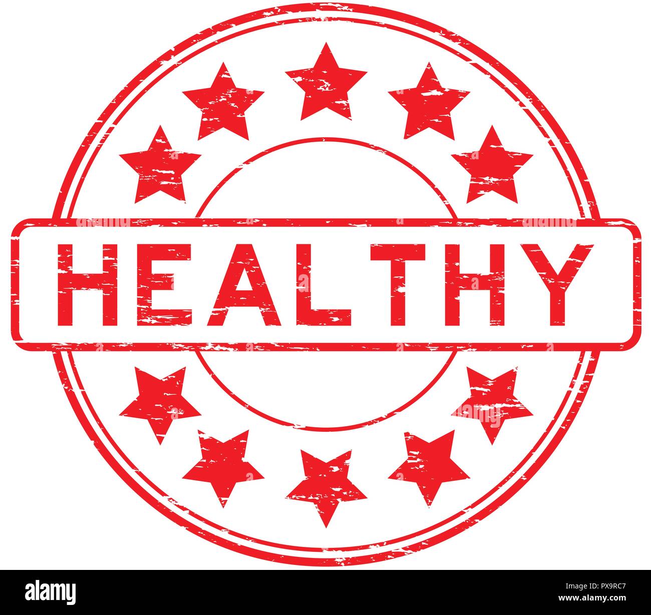 Grunge red healthy with star icon round rubber stamp Stock Vector Image ...
